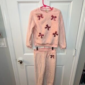 Derek Heart Pink Fuzzy Kids' Top with Sequin Bows